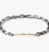 MIXED METAL STERLING SILVER/ 18K YELLOW GOLD BRACELET 260: this adjustable sterling cable chain is finished with an 18k gold asymmetrical bar