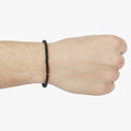 BEADED STONES BRACELET 287: this adjustable faceted onyx stone bracelet is accented by a single ruby and sterling box links.