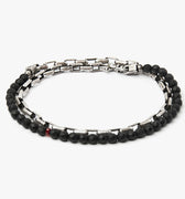 BEADED STONES BRACELET 288: this adjustable bracelet combines onyx stones with sterling boxes and a single ruby