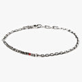 BEADED STONES BRACELET 308: this adjustable solid sterling flat cable chain connects to a strand of pyrite stones, finished with a single ruby