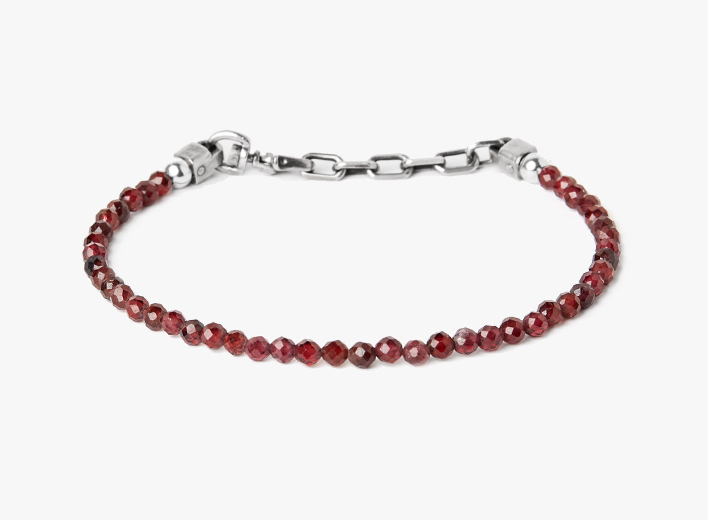 adjustable garnet stone bracelet is finished with a sterling anchor chain