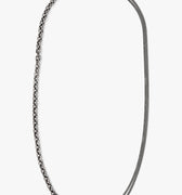 mixed chain sterling silver necklace by title of work, made up of a single diamond cut cable chain and double strand curb chain