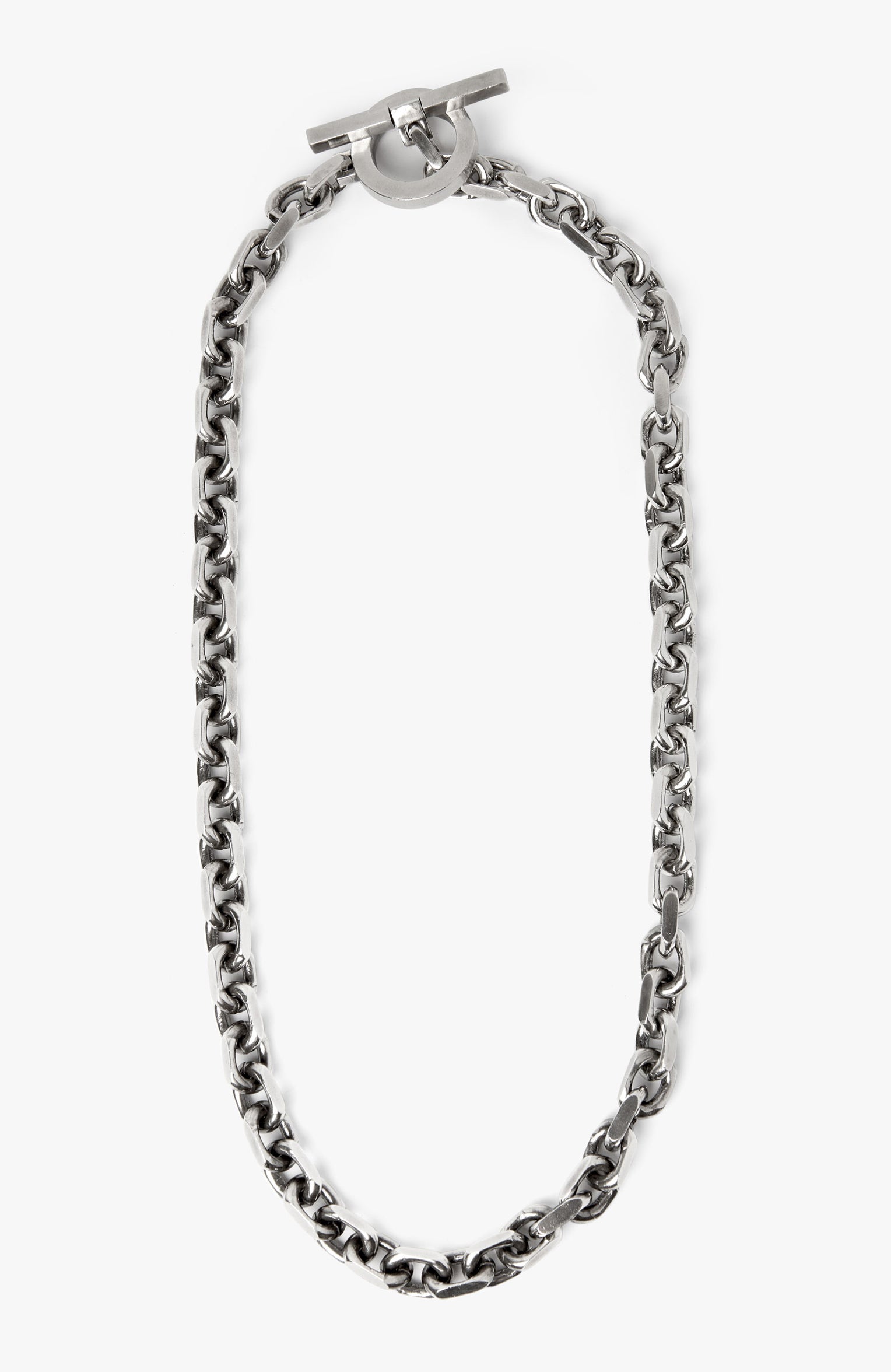 22" sterling diamond-cut cable link necklace is finished with a custom made oversized toggle with rotating bar