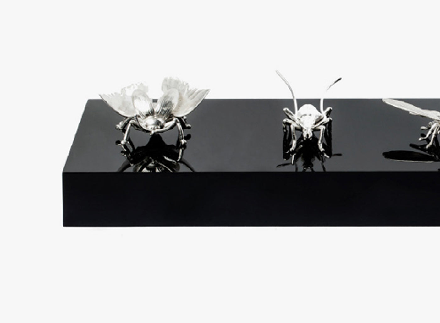 5 STERLING INSECTS ON LUCITE BLOCK