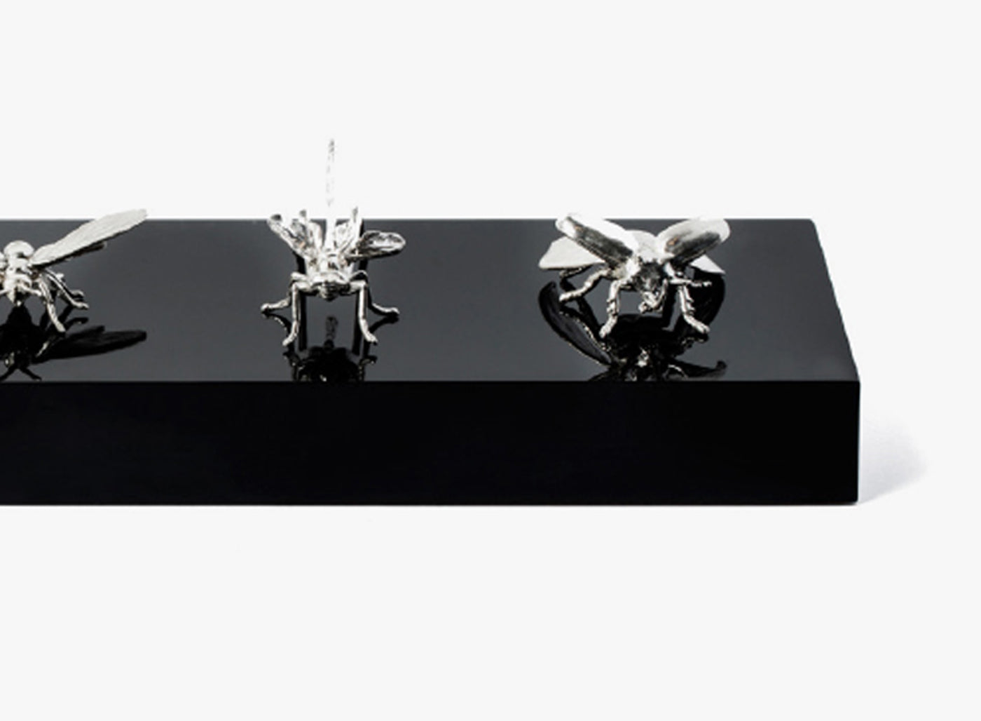 5 STERLING INSECTS ON LUCITE BLOCK