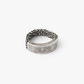 unique adjustable ring features an engineered mesh band that expands and contracts into the solid curved bar