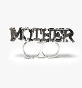 3D printed "mother / fucker" object sits on top of this double cuff open ended ring