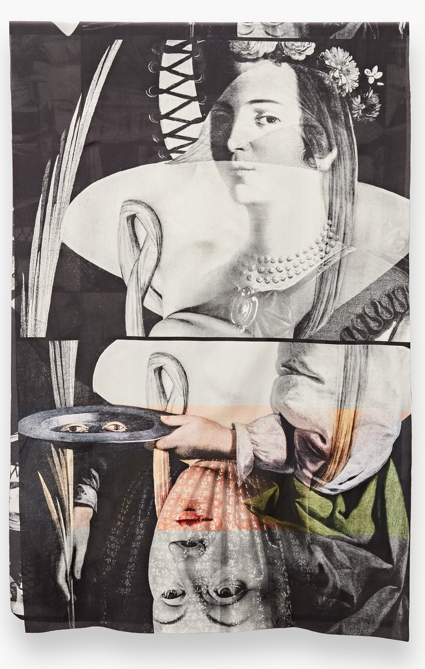 rebecca clark's "peculiar symbiosis diptychs" is reinterpreted in monochromatic collage on a silk cotton blend. it is digitally printed and hand-finished in como, italy