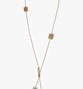 lariat necklace features a series of 5x3 mm and 6x4mm emerald-cut gemstones that pivot within frames on an 18k ball chain